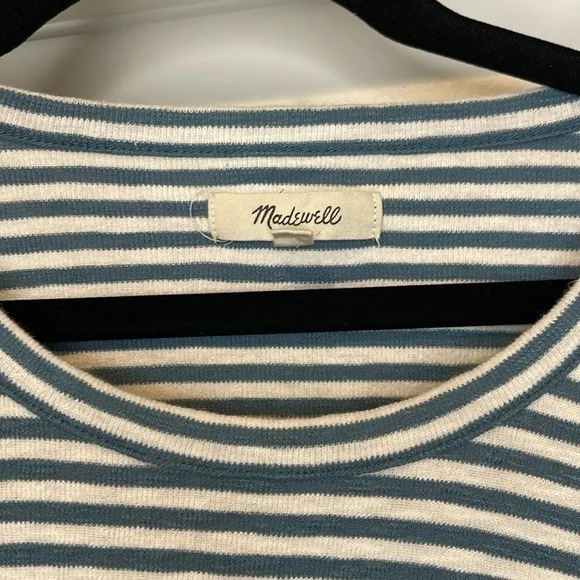 Madewell Ivory and Blue Striped Long Sleeve Shirt - Picture 2 of 8